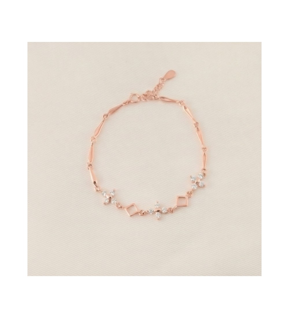Blossom Charm Bracelet – Rose Gold Chain with Crystal and Geometric Accents