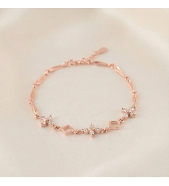 Blossom Charm Bracelet – Rose Gold Chain with Crystal and Geometric Accents