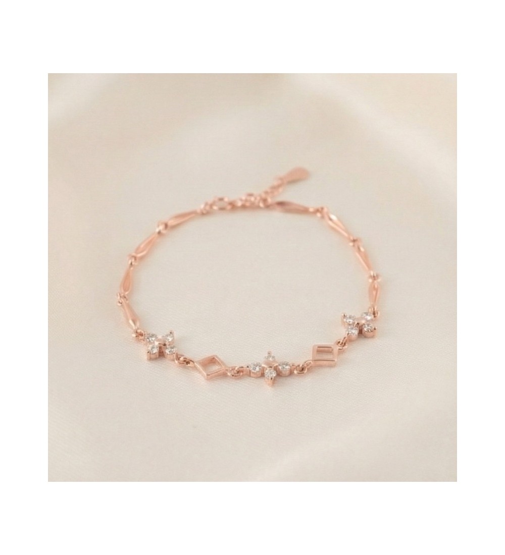 Blossom Charm Bracelet – Rose Gold Chain with Crystal and Geometric Accents