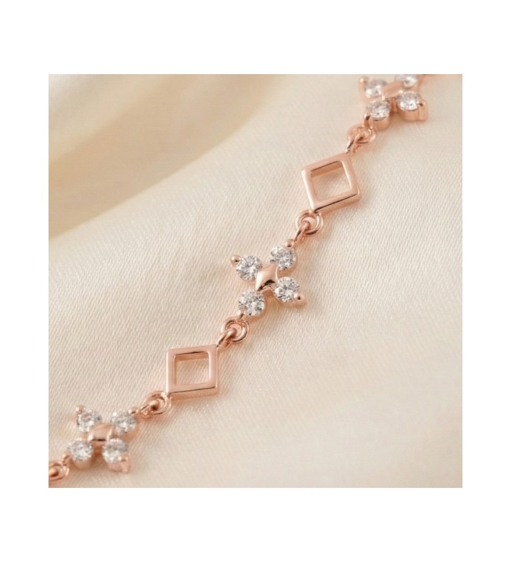 Blossom Charm Bracelet – Rose Gold Chain with Crystal and Geometric Accents