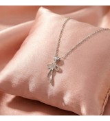 925 Sterling Silver Heart Bow Necklace – Rose Gold Bow Pendant with Sparkling Zirconia – Romantic Ribbon Jewelry Gift for Women