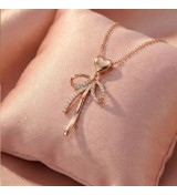 925 Sterling Silver Heart Bow Necklace – Rose Gold Bow Pendant with Sparkling Zirconia – Romantic Ribbon Jewelry Gift for Women