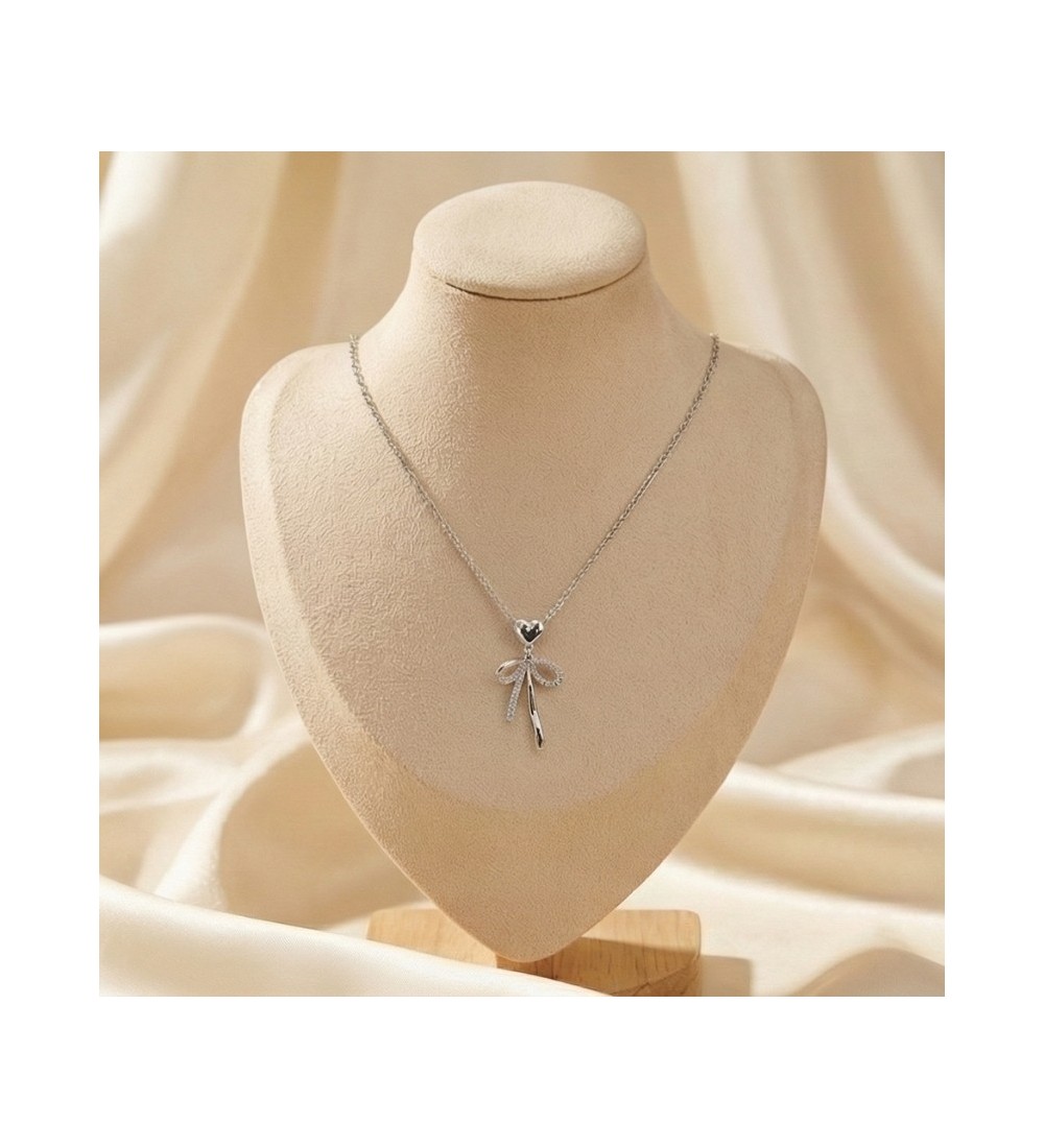 925 Sterling Silver Heart Bow Necklace – Rose Gold Bow Pendant with Sparkling Zirconia – Romantic Ribbon Jewelry Gift for Women