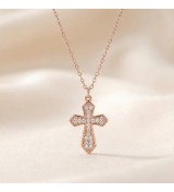 925 Sterling Silver Cross Necklace – Radiant Rose Gold Faith Pendant with Sparkling Zirconia