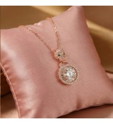 925 Sterling Silver Panther Necklace – Radiant Rose Gold Feline Pendant – Sparkling Double Halo Baguette Zirconia Jewelry for Wo