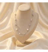 925 Sterling Silver Pearl Station Necklace – Dainty Silver Chain with Pavé CZ Beads – Elegant Bridal and Everyday Layering Jewe