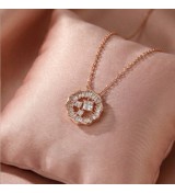 925 Sterling Silver Scalloped Medallion Necklace – Rose Gold Geometric Pendant with Baguette Zirconia – Art Deco Style Jewelry f