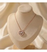 925 Sterling Silver Scalloped Medallion Necklace – Rose Gold Geometric Pendant with Baguette Zirconia – Art Deco Style Jewelry f