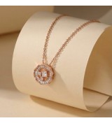 925 Sterling Silver Scalloped Medallion Necklace – Rose Gold Geometric Pendant with Baguette Zirconia – Art Deco Style Jewelry f