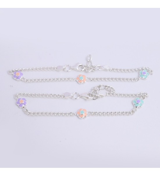 Baby Enamel Flower Anklet (Payal) – Sterling Silver Cute Foot Jewelry