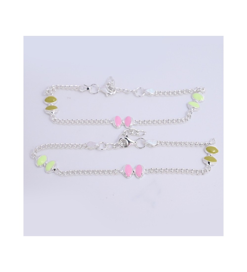 Dual-Tone Enamel Chain Anklet – Sterling Silver Trendy Foot Jewelry