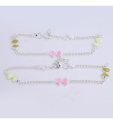 Dual-Tone Enamel Chain Anklet – Sterling Silver Trendy Foot Jewelry