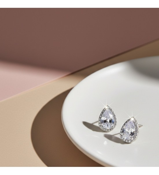Crystal Halo Pear Studs