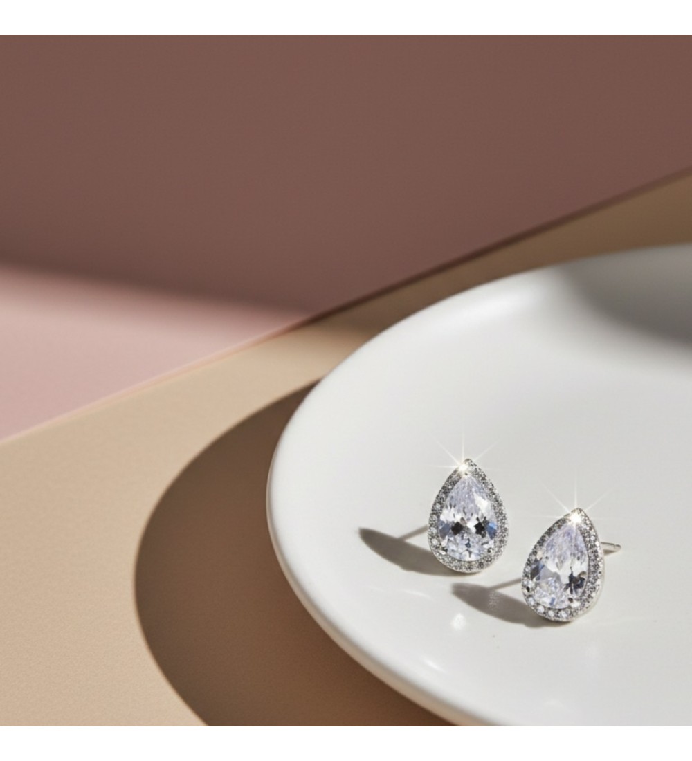 Crystal Halo Pear Studs