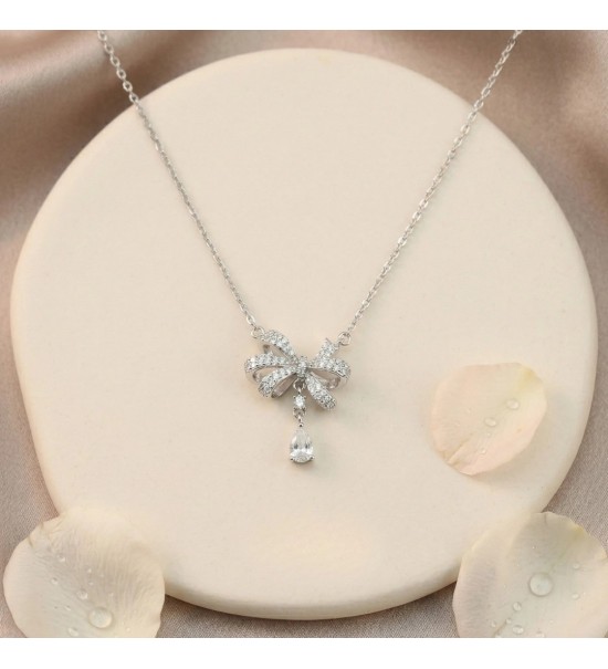 Sparkling Bow Droplet Necklace