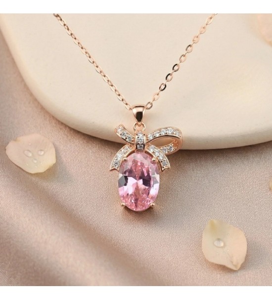 Blushing Bow Solitaire Pendant
