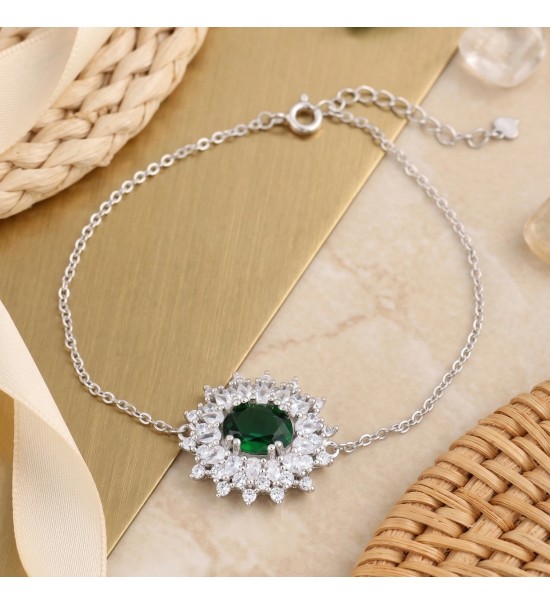 Emerald Sunburst Halo Bracelet