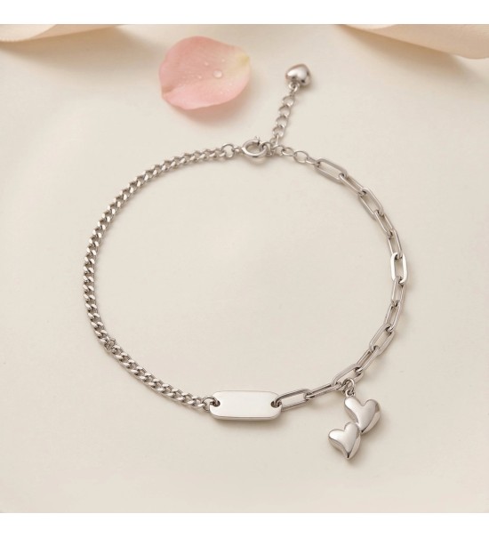 Dual-Heart ID Link Bracelet