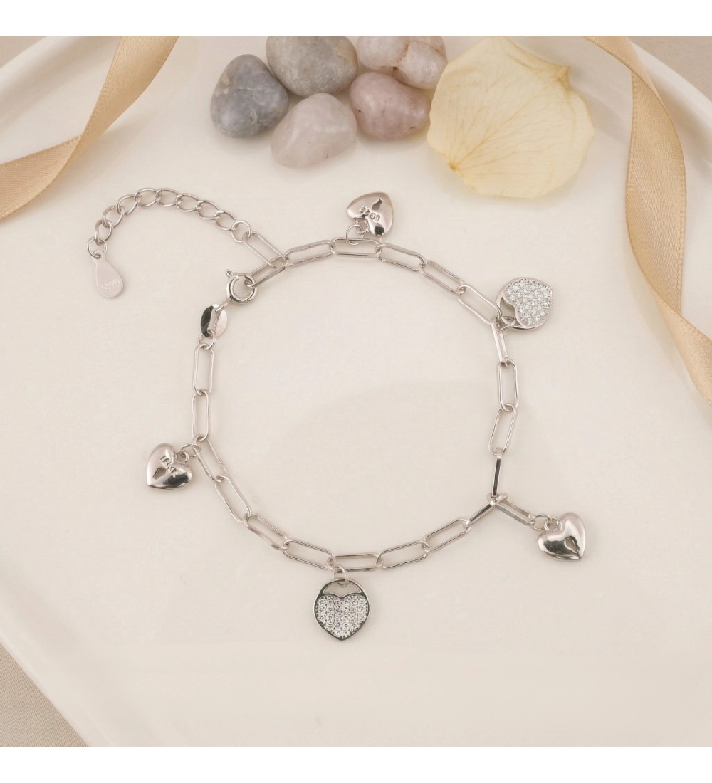 Heart Lock Paperclip Charm Bracelet