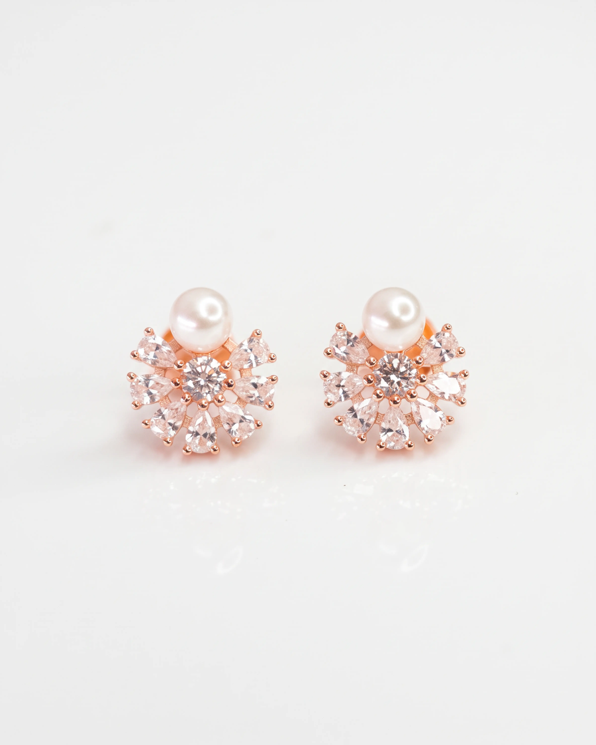 Rose Gold Nectar Pearl Halo Stud Earrings | Silver Earrings | Stylora