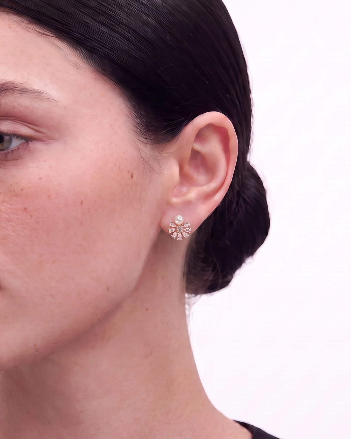 Rose Gold Nectar Pearl Halo Stud Earrings | Silver Earrings | Stylora