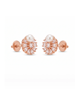 Rose Gold Nectar Pearl Halo Stud Earrings | Silver Earrings | Stylora