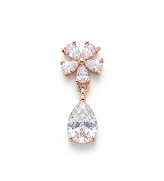 Rose Gold Nectar Flower Pear Drop Earrings | Silver Earrings | Stylora