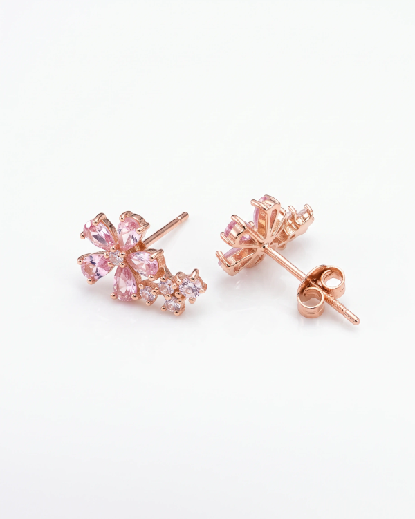 Glory Pink Blossom Stud Earrings | Silver Earrings | Stylora