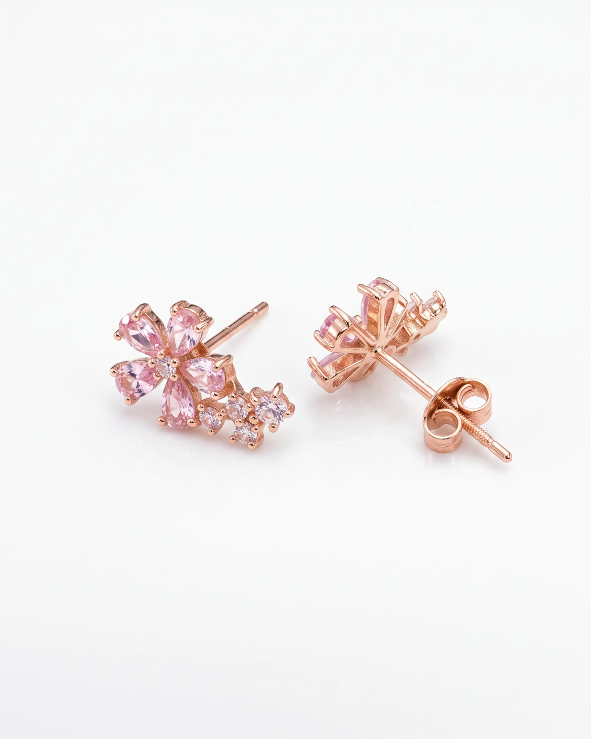 Glory Pink Blossom Stud Earrings | Silver Earrings | Stylora