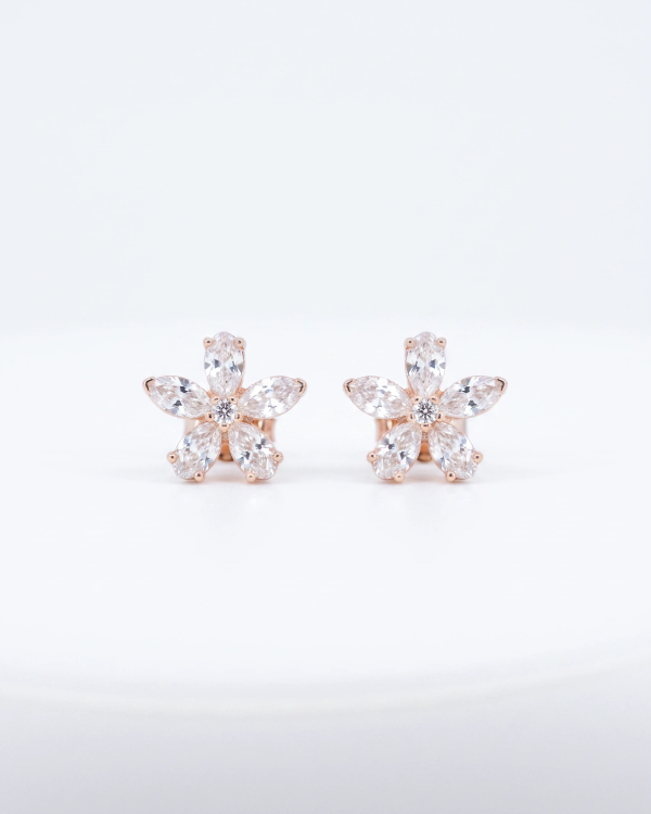 Glory Five Petal Flower Stud Earrings | Silver Earrings | Stylora