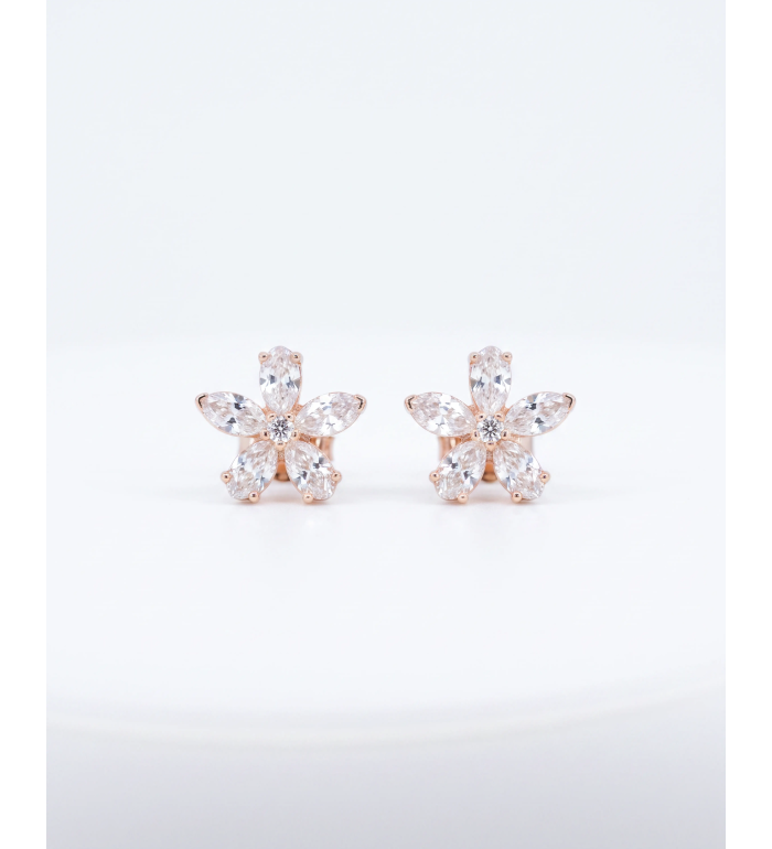 Glory Five Petal Flower Stud Earrings | Silver Earrings | Stylora