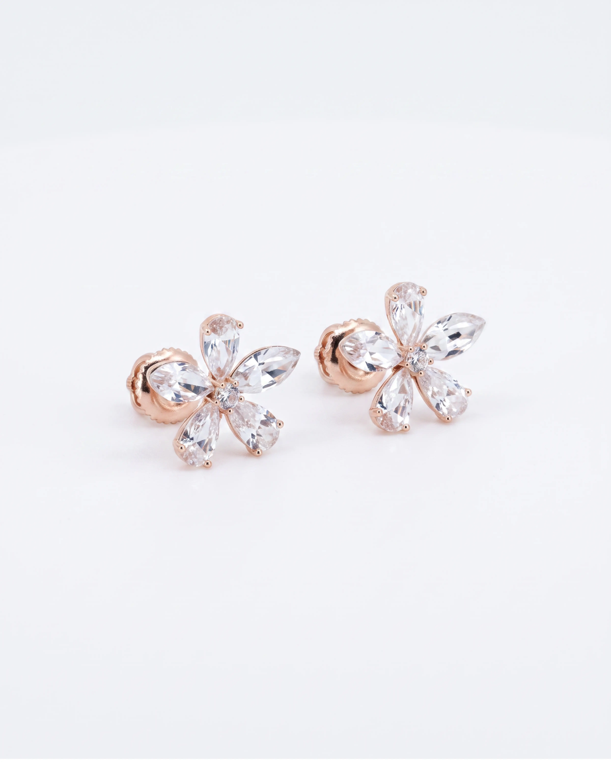 Glory Five Petal Flower Stud Earrings | Silver Earrings | Stylora