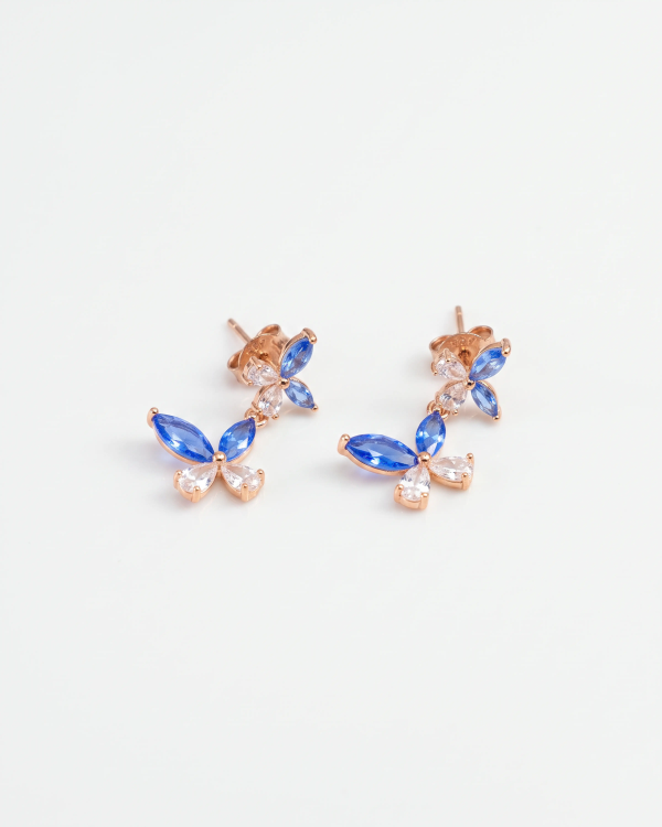 Glory Blue Marquise Flower Drop Earrings | Silver Earrings | Stylora