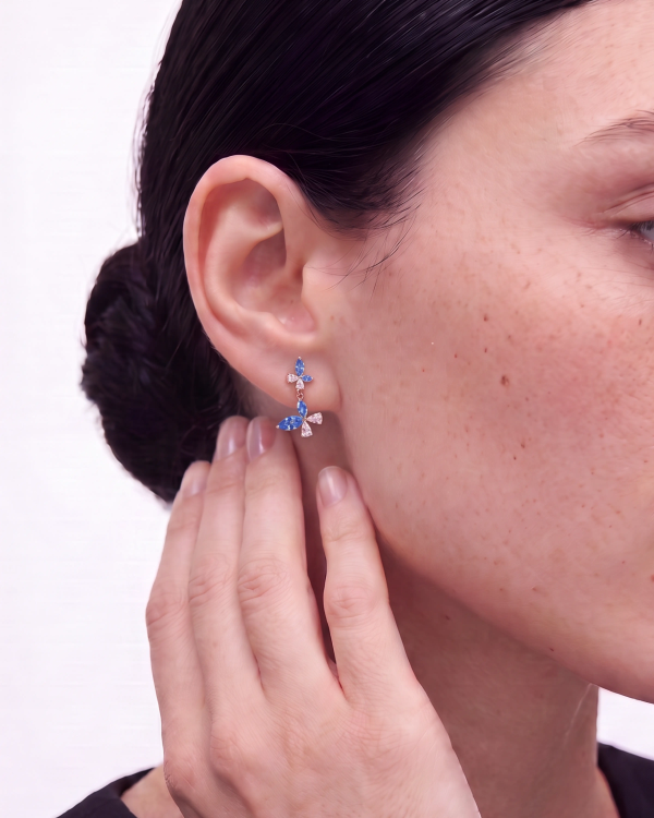 Glory Blue Marquise Flower Drop Earrings