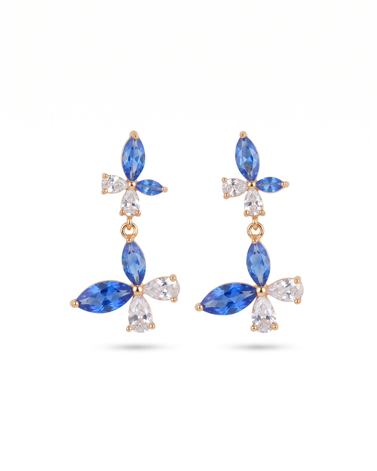 Glory Blue Marquise Flower Drop Earrings | Silver Earrings | Stylora