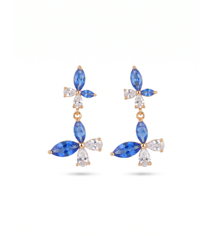 Glory Blue Marquise Flower Drop Earrings | Silver Earrings | Stylora