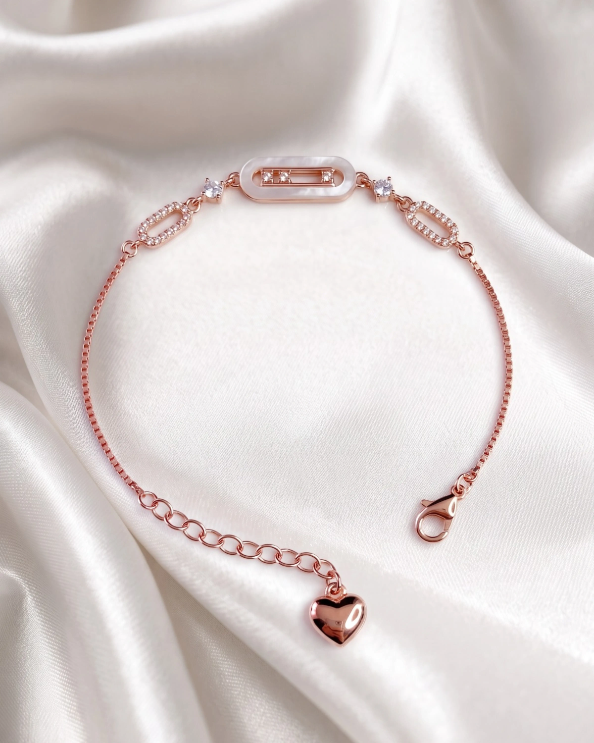 Rose Gold Mother of Pearl Slider Bracelet | Silver Bracelet | Stylora