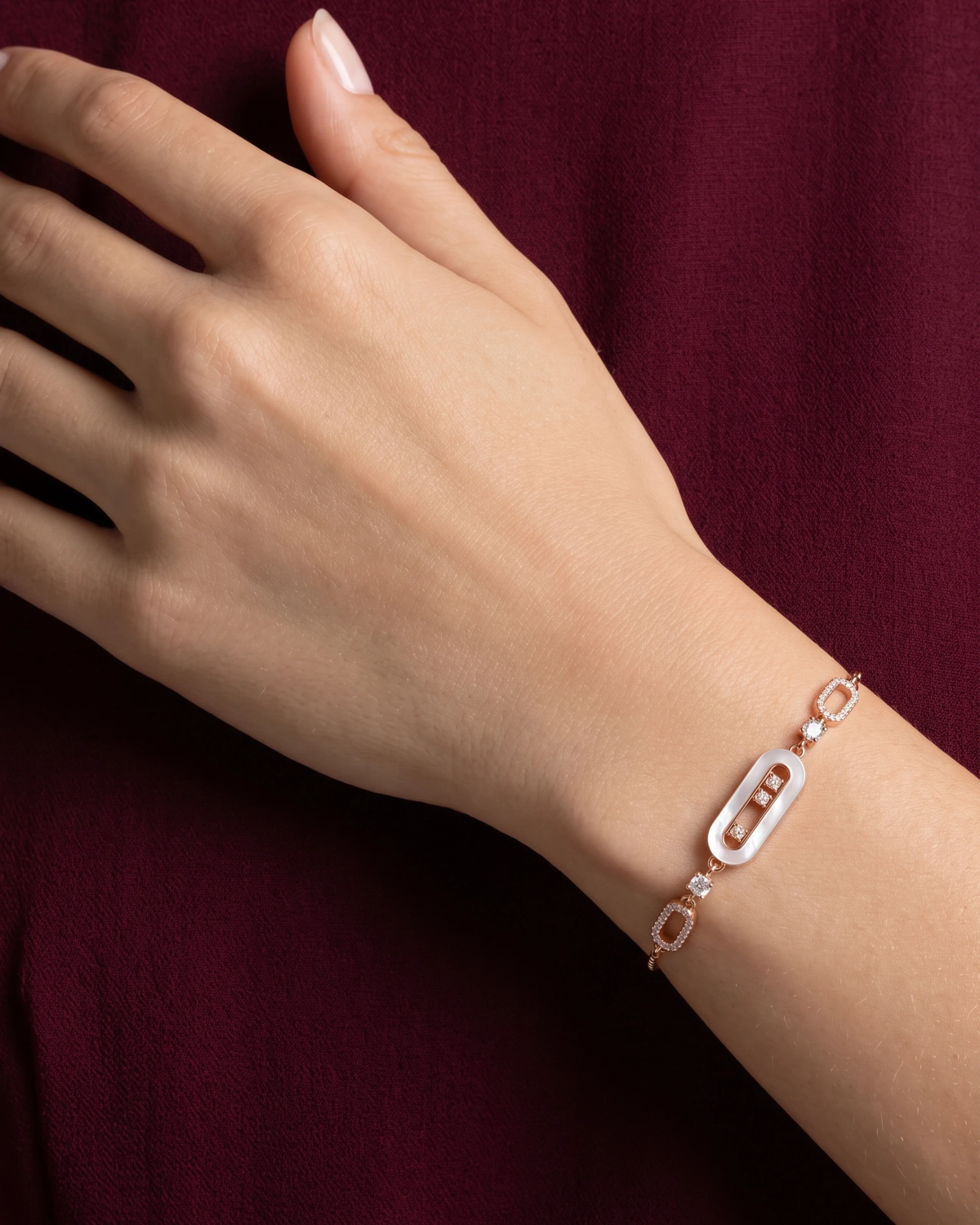 Rose Gold Mother of Pearl Slider Bracelet | Silver Bracelet | Stylora