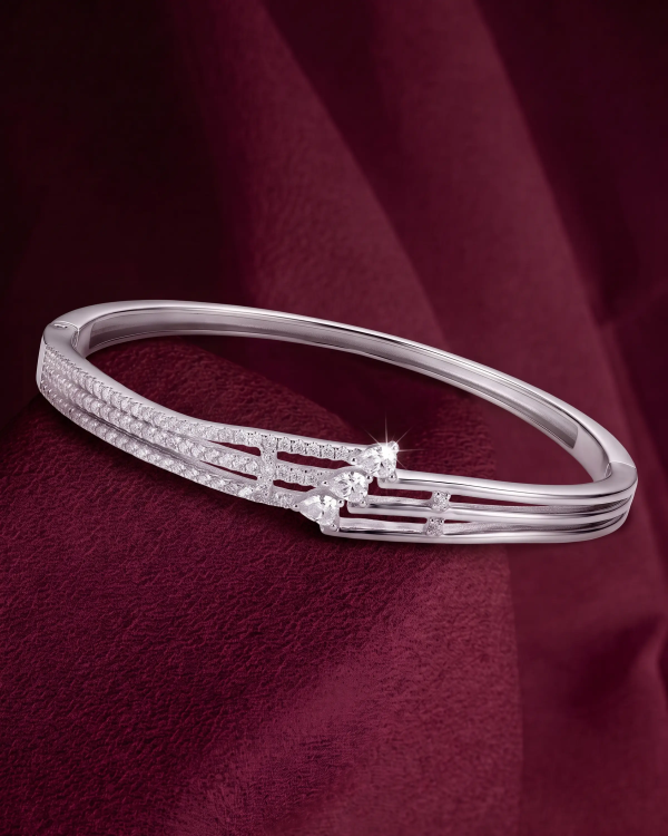 Silver Clara Crossover Pavé Kada | Silver Bangle | Stylora