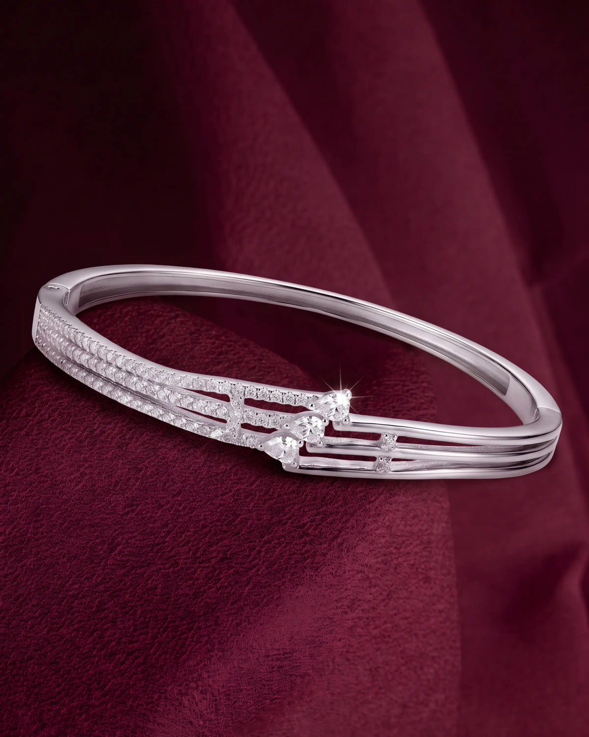Silver Clara Crossover Pavé Kada | Silver Bangle | Stylora