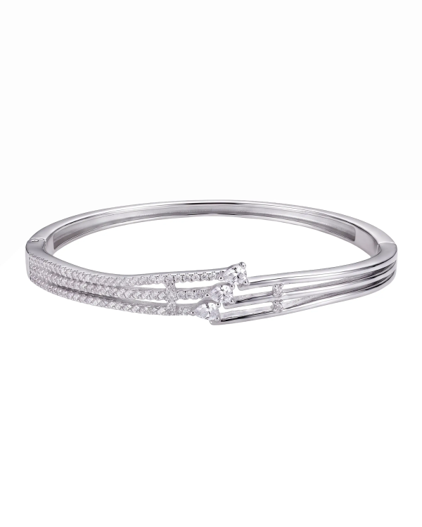 Silver Clara Crossover Pavé Kada | Silver Bangle | Stylora