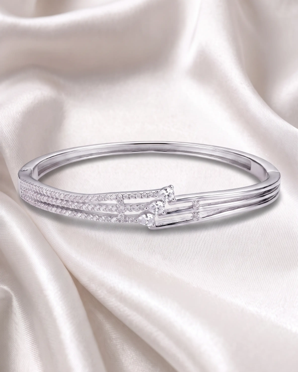 Silver Clara Crossover Pavé Kada | Silver Bangle | Stylora