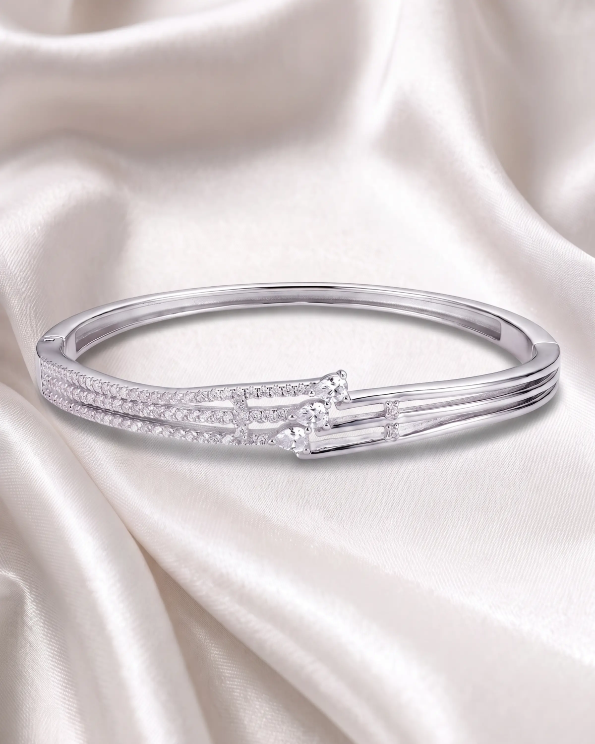 Silver Clara Crossover Pavé Kada | Silver Bangle | Stylora