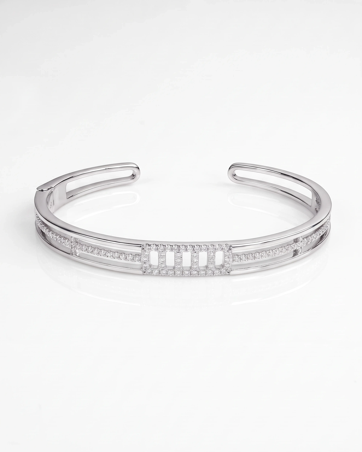 Silver Clara Baguette Triple Band Kada | Silver Bangle | Stylora