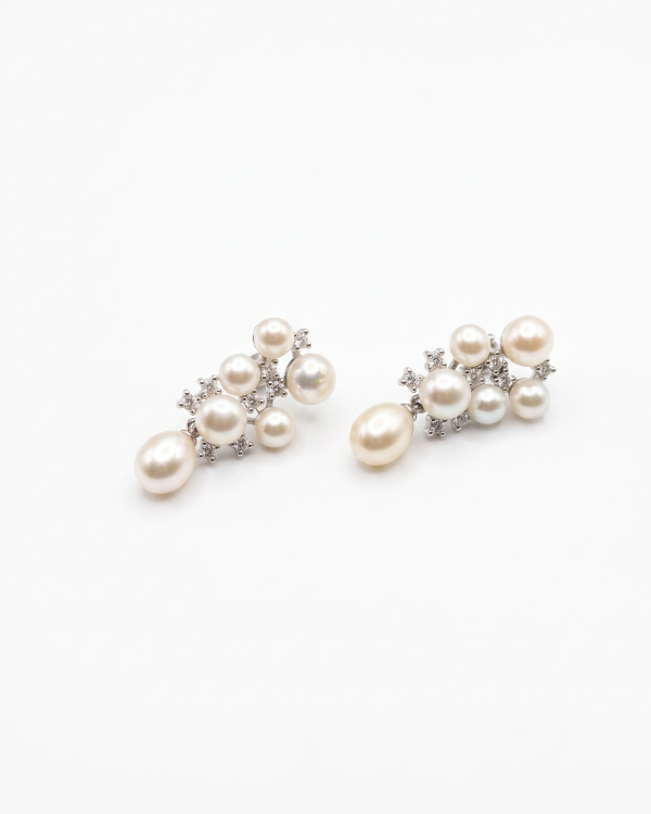 Silver Ivory Pearl Cluster Drop Earrings | Silver Earrings | Stylora