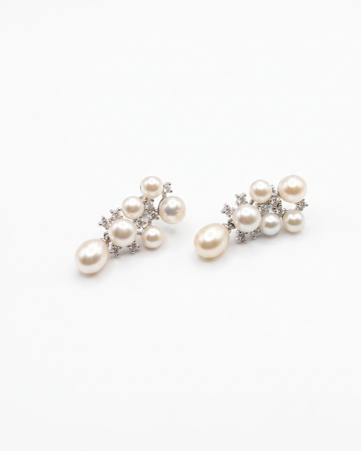 Silver Ivory Pearl Cluster Drop Earrings | Silver Earrings | Stylora