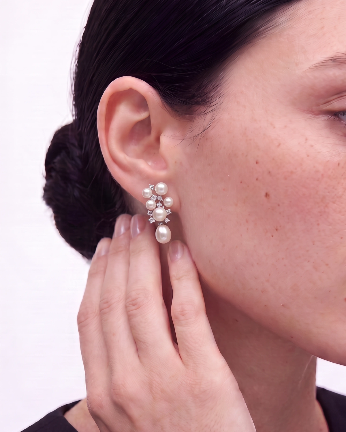Silver Ivory Pearl Cluster Drop Earrings | Silver Earrings | Stylora