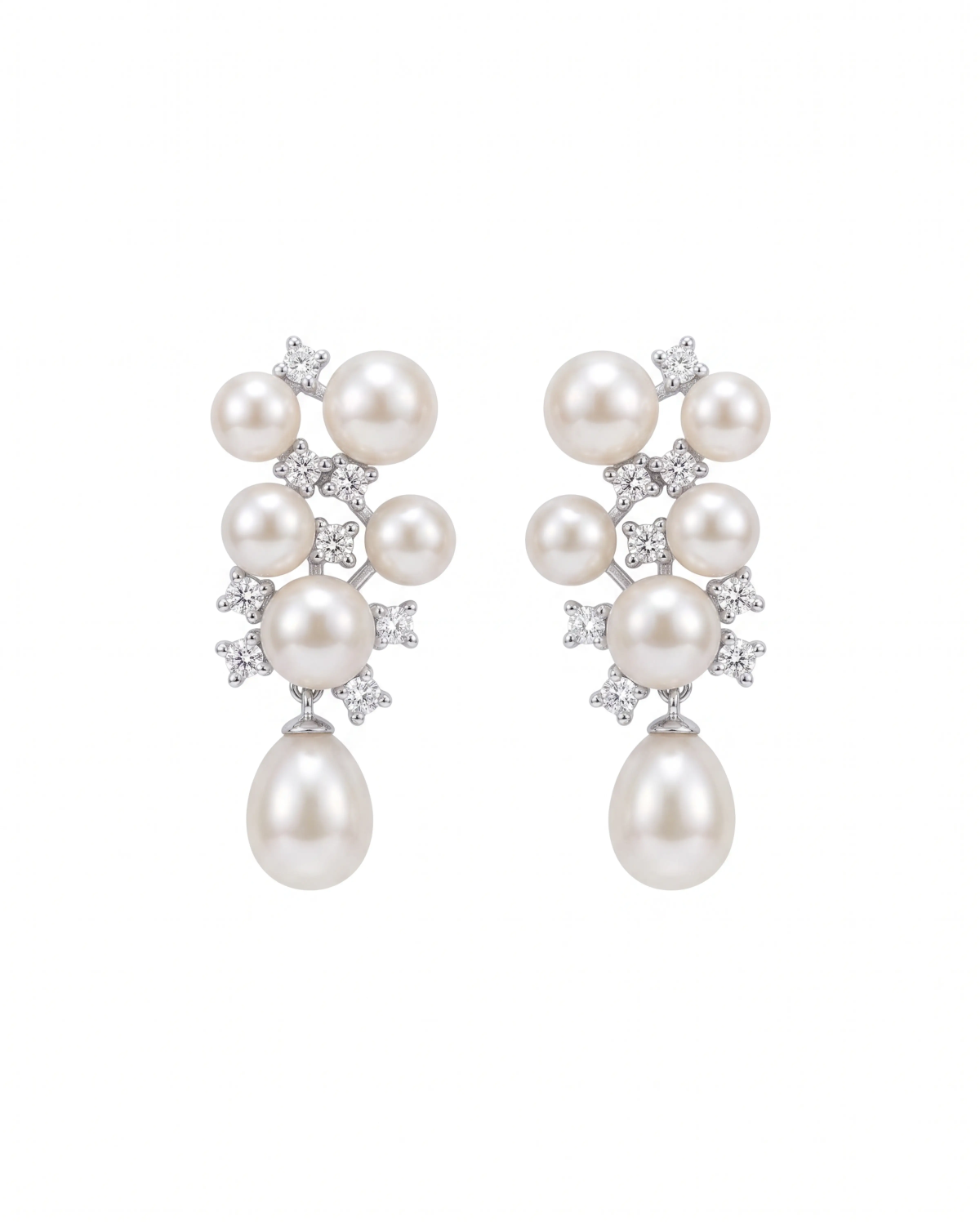 Silver Ivory Pearl Cluster Drop Earrings | Silver Earrings | Stylora