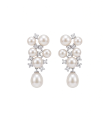 Silver Ivory Pearl Cluster Drop Earrings | Silver Earrings | Stylora