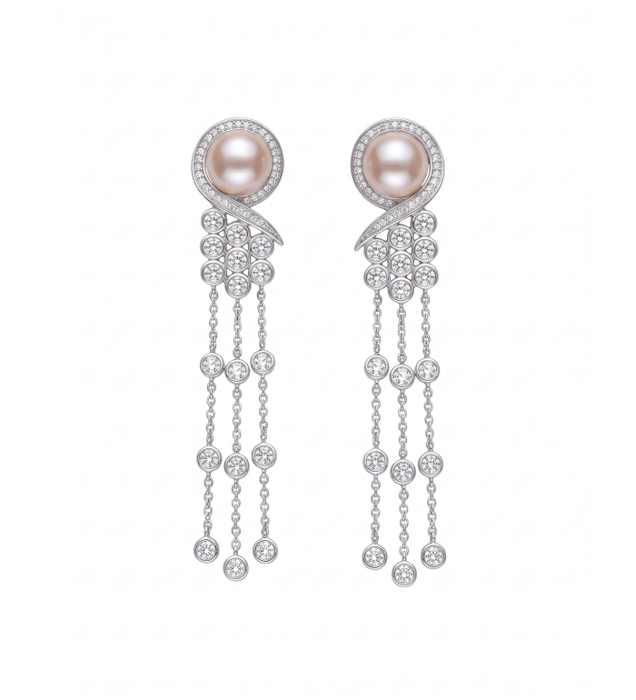 Silver Ivory Pearl Tassel Drop Earrings | Silver Earrings | Stylora